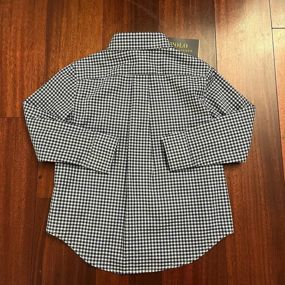Polo Ralph Lauren Shirt Kids 3T Blue White Gingham Button Down Natural Stretch